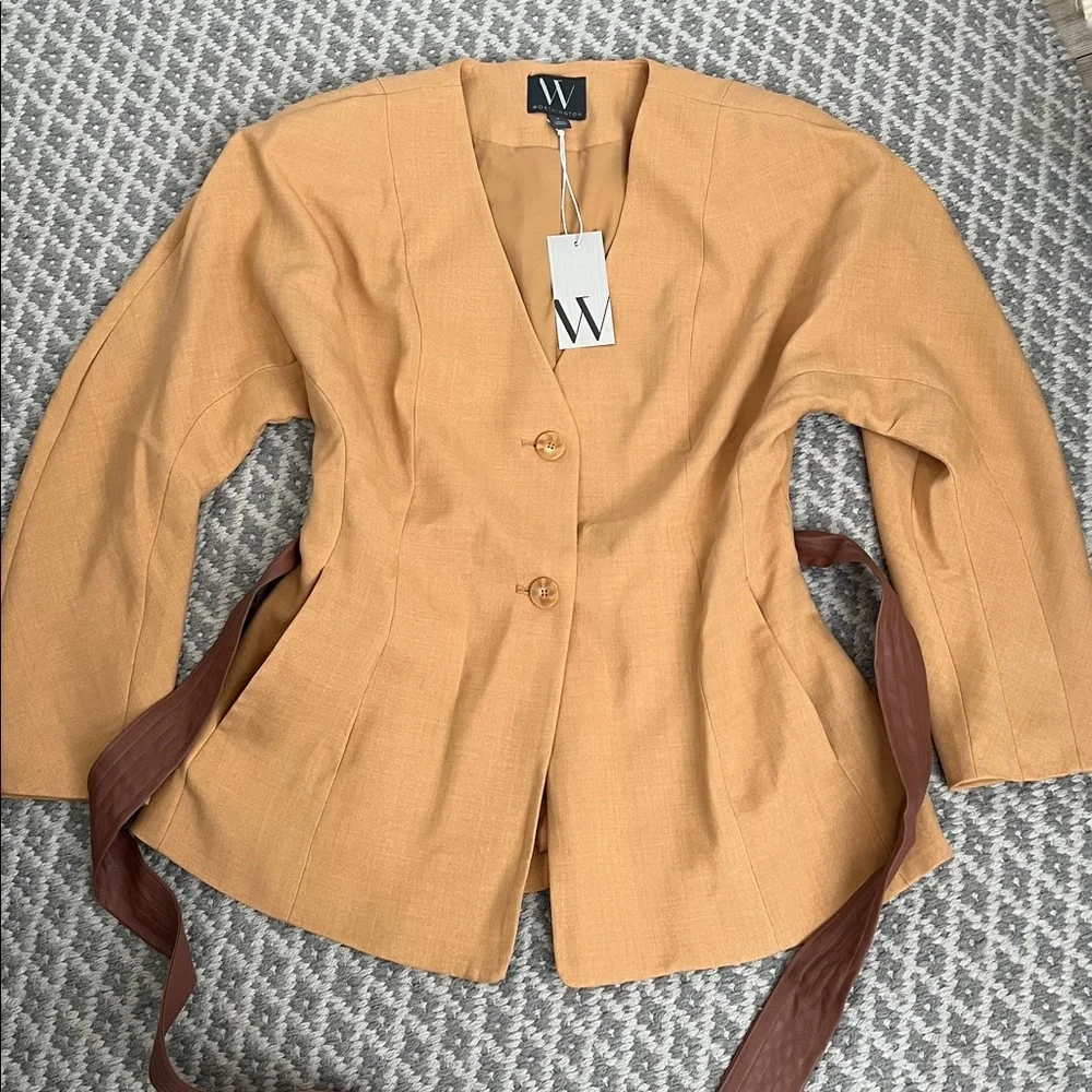 Worthington Camel Blazer with Chocolate Belt Dolman Sleeves